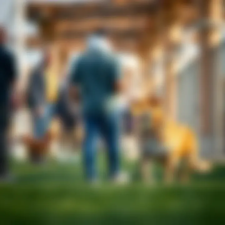Pet owners engaging with one another in a community-focused dog park in Dubai.