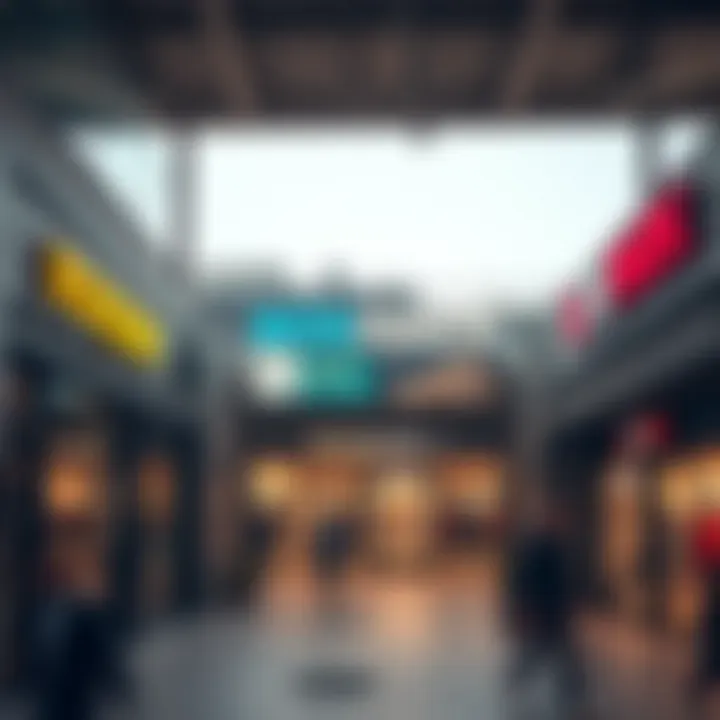 Retail shops at Boxpark featuring various brands and creative storefronts.
