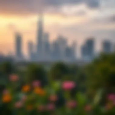 Dubai Skyline Enhanced by Greenery Overview of Dubai skyline complemented by greenery