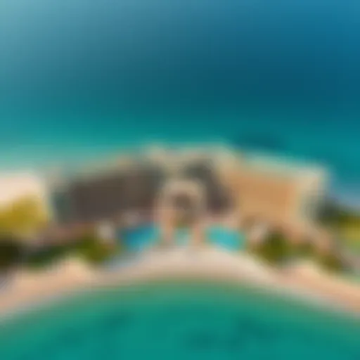 Aerial view of Mövenpick Resort & Spa showcasing its stunning architecture and beachfront location