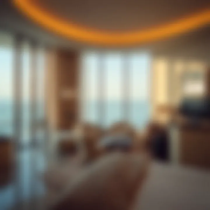 Luxurious guest suite with elegant furnishings and breathtaking sea views