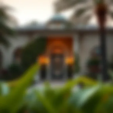 Villa Entrance Amidst Lush Landscaping Elegant villa entrance surrounded by landscaped gardens
