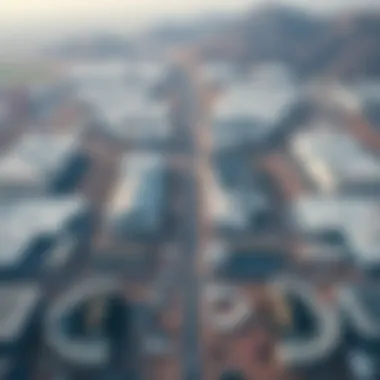 Aerial View of Al Quoz Industrial Zones Aerial view of Al Quoz highlighting industrial zones and warehouse complexes.