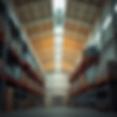 Interior View of a Modern Warehouse Interior view of a modern warehouse showcasing high ceilings and organized storage.