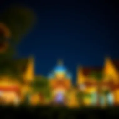 Global Village Illuminated at Night A vibrant view of Global Village at night, showcasing the illuminated attractions and cultural pavilions.