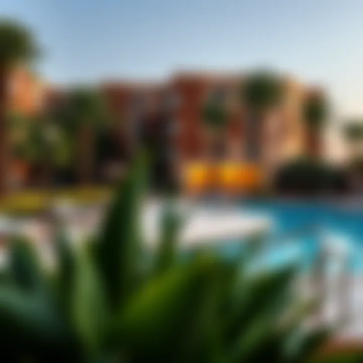 Community amenities including a pool and garden at Kingfisher Karama