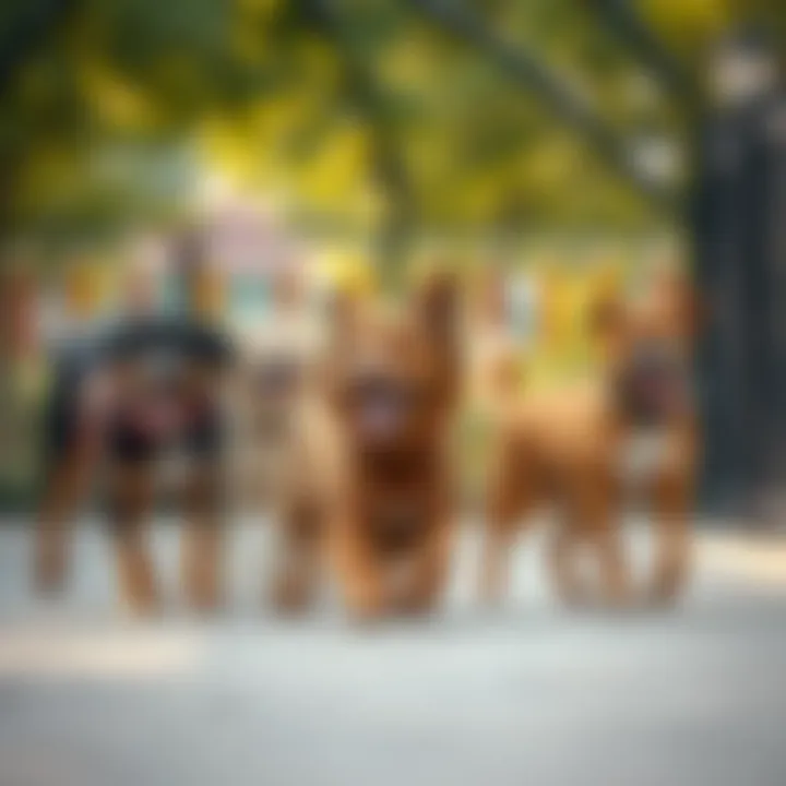 Happy dogs playing together in a well-designed dog park, illustrating recreational opportunities.