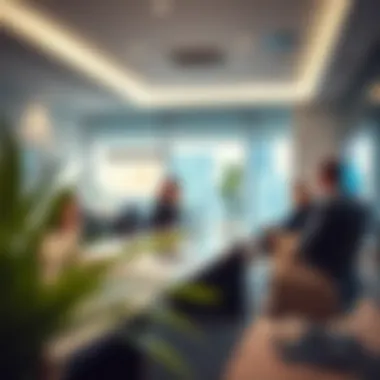 Professional Real Estate Office Environment A modern real estate office environment with professionals discussing listings